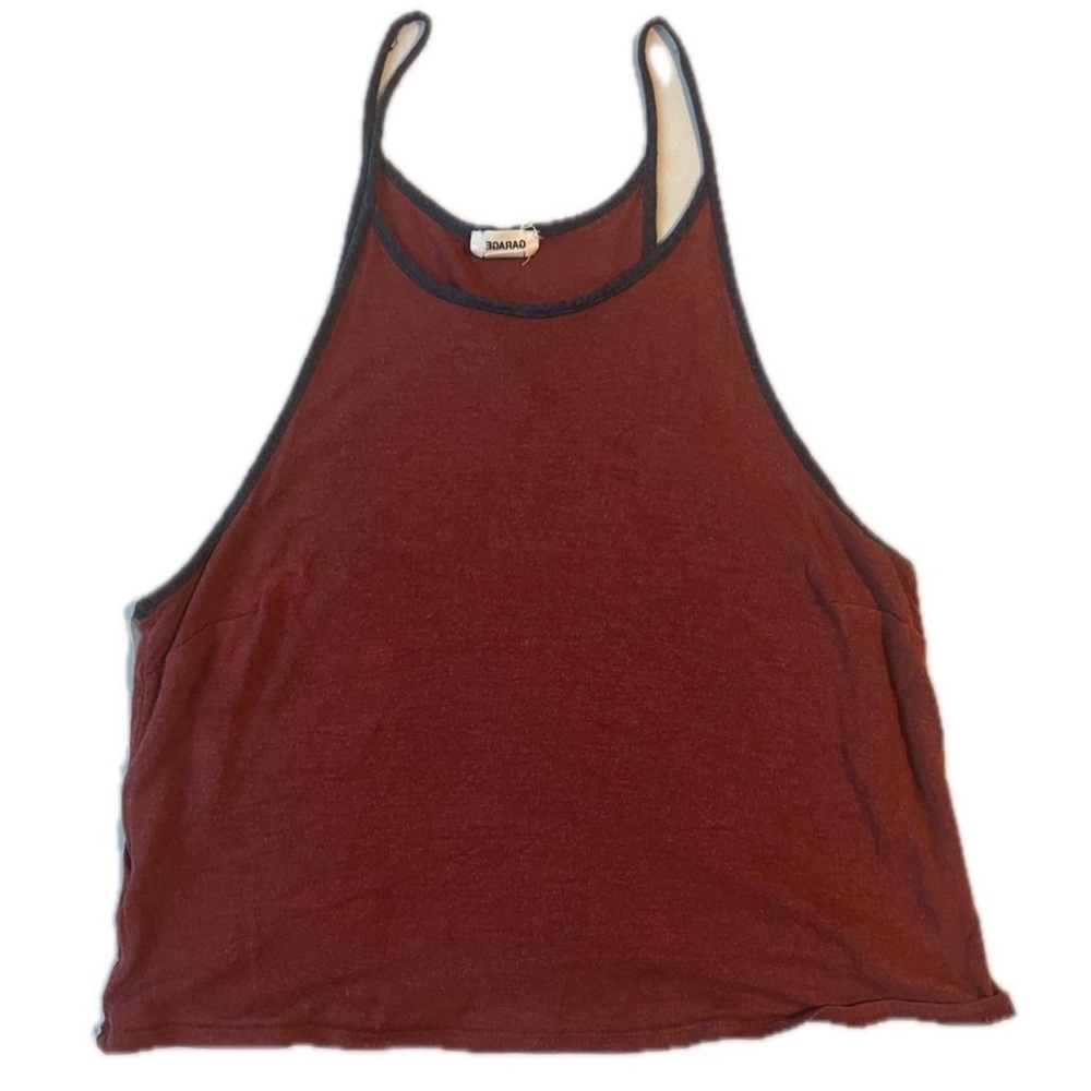 soft burgundy tank top with navy blue lining